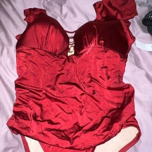 Red one piece bathing suit